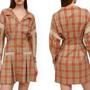 Maje Plaid Button-Up Shirt Dress